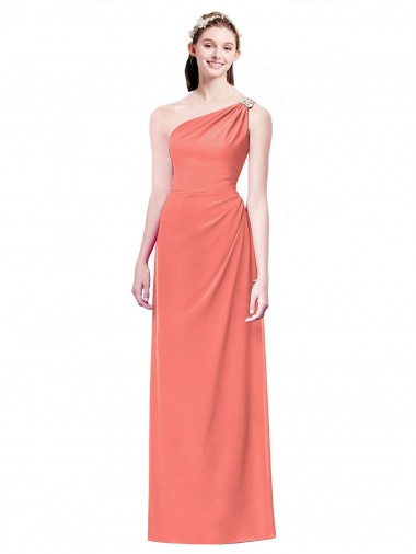 Long Sleeveless Soft Chiffon Coral One Shoulder A-Line Bridesmaid Dress Newcastle
