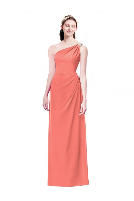 Long Sleeveless Soft Chiffon Coral One Shoulder A-Line Bridesmaid Dress Newcastle