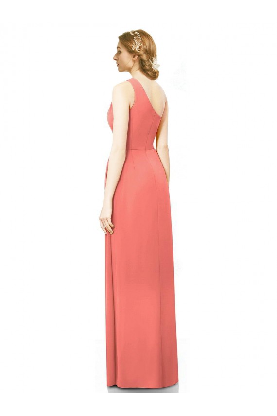 Long Sleeveless Soft Chiffon Coral One Shoulder A-Line Bridesmaid Dress Newcastle