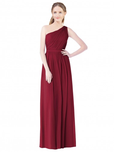 Long Sleeveless Soft Chiffon Burgundy A-Line Bridesmaid Gown Newcastle