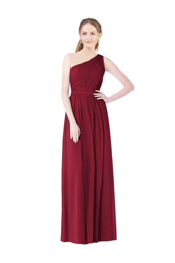 Long Sleeveless Soft Chiffon Burgundy A-Line Bridesmaid Gown Newcastle