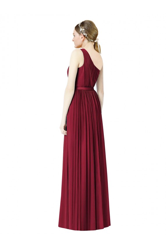 Long Sleeveless Soft Chiffon Burgundy A-Line Bridesmaid Gown Newcastle