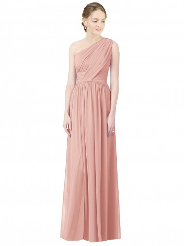 Long Sleeveless Soft Chiffon Bliss Pink One Shoulder A-Line Bridesmaid Dress Newcastle