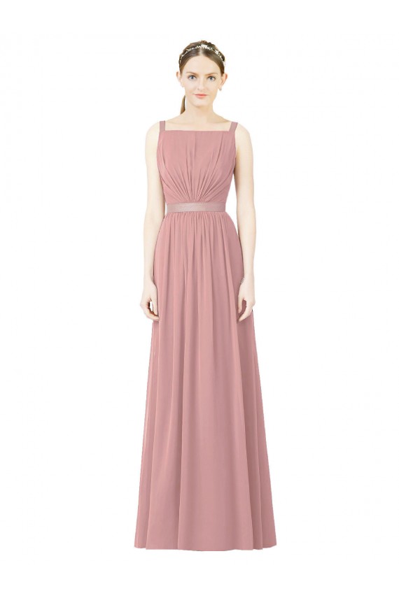 Long Sleeveless Soft Chiffon Dusty Pink A-Line Bridesmaid Dress Newcastle