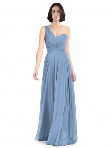 Long Sleeveless Soft Chiffon Dusty Blue One Shoulder A-Line Formal Dress / Bridesmaid Dress Newcastle