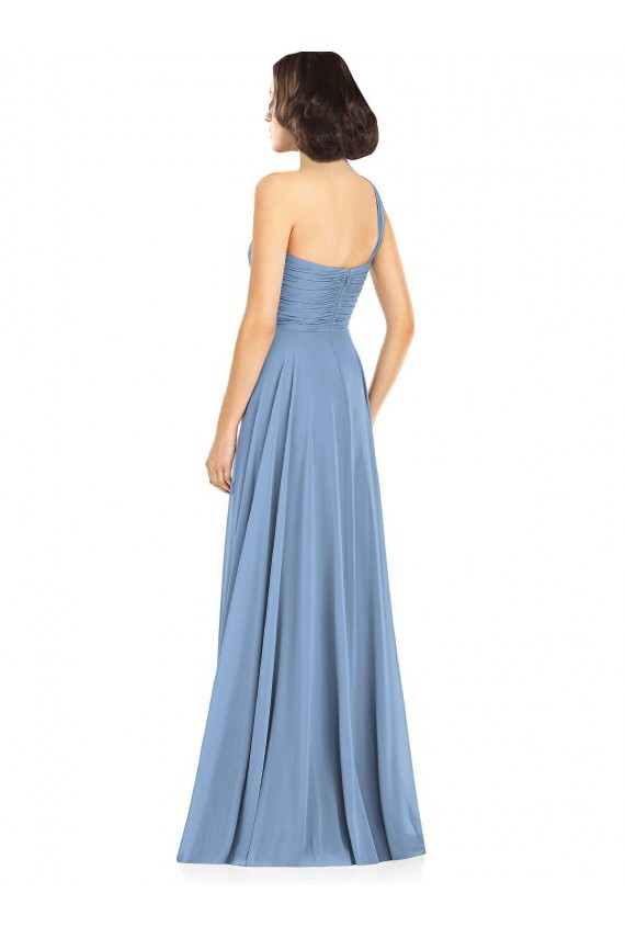 Long Sleeveless Soft Chiffon Dusty Blue One Shoulder A-Line Formal Dress / Bridesmaid Dress Newcastle