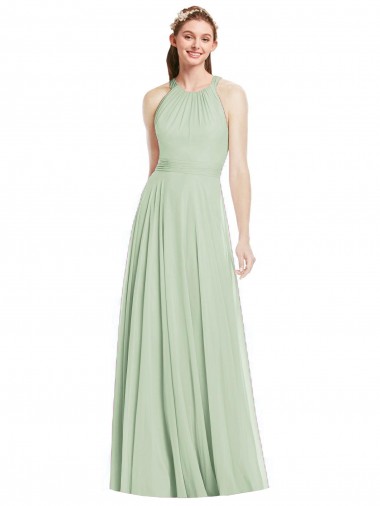 Long Sleeveless Chiffon Sage A-Line Bridesmaid Dress / Evening Dress Newcastle