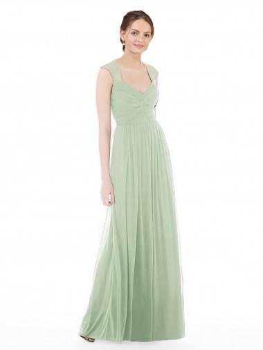 Long Cap Sleeves Soft Chiffon Sage A-Line Formal Dress / Bridesmaid Dress Newcastle