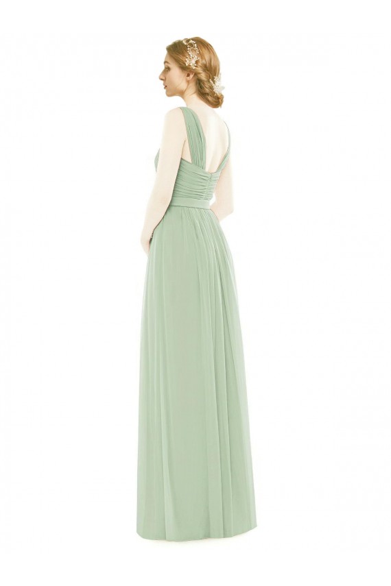 Long Sleeveless Soft Chiffon Sage A-Line Bridal Party Dress Newcastle