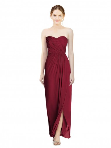 Long Sleeveless Soft Chiffon Burgundy Sweetheart Sheath Bridesmaid Dress Newcastle