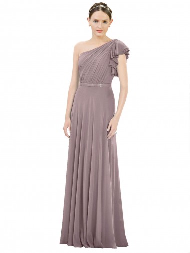 Long Sleeveless Soft Chiffon Dusty Rose One Shoulder A-Line Bridesmaid Dress Newcastle