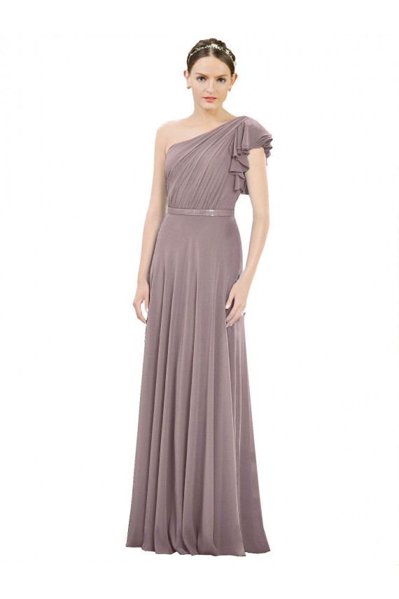 Long Sleeveless Soft Chiffon Dusty Rose One Shoulder A-Line Bridesmaid Dress Newcastle