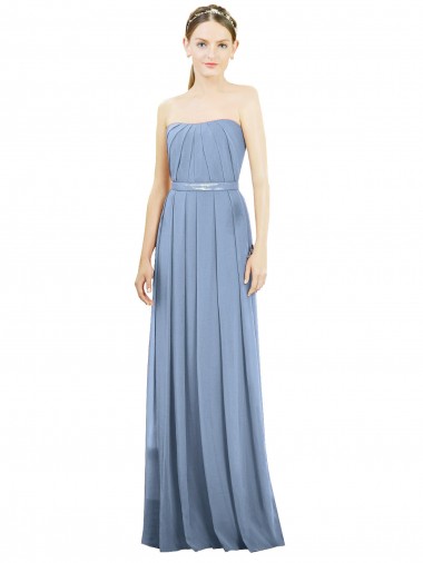Long Sleeveless Soft Chiffon Dusty Blue Strapless A-Line Bridesmaid Dress Newcastle