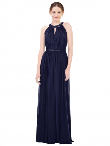 Long Sleeveless Soft Chiffon Dark Navy A-Line Bridesmaid Dress / Formal Dress Newcastle
