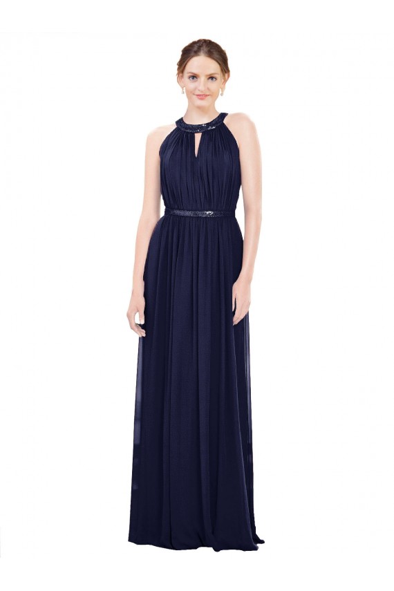 Long Sleeveless Soft Chiffon Dark Navy A-Line Bridesmaid Dress / Formal Dress Newcastle