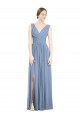 Long Sleeveless Soft Chiffon Dusty Blue A-Line Semi Formal Evening Dress / Bridesmaid Dress Newcastle