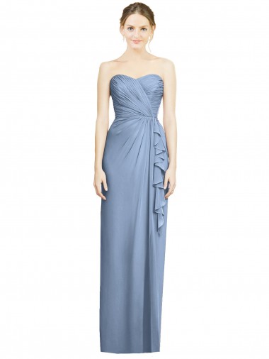 Long Sleeveless Soft Chiffon Dusty Blue Sweetheart Sheath Bridesmaid Dress Newcastle