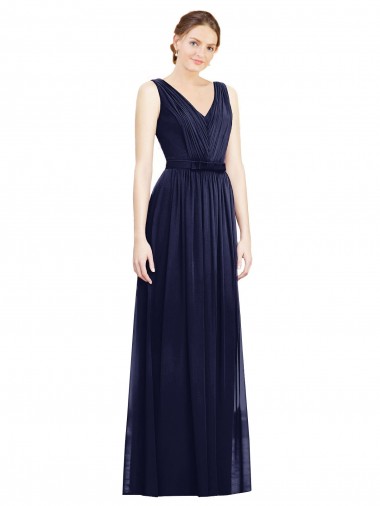 Long Sleeveless Chiffon Dark Navy V-Neck A-Line Bridesmaid Gowns Newcastle