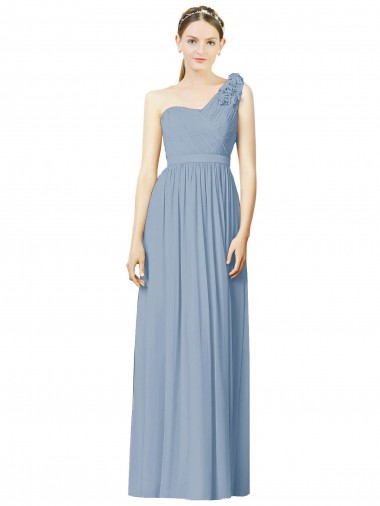 Long Sleeveless Soft Chiffon Dusty Blue A-Line Bridesmaid Dress Newcastle