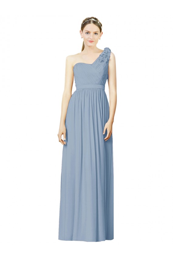 Long Sleeveless Soft Chiffon Dusty Blue A-Line Bridesmaid Dress Newcastle
