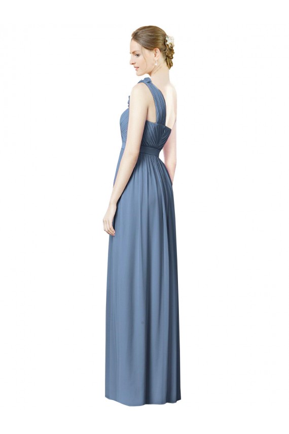 Long Sleeveless Soft Chiffon Dusty Blue A-Line Bridesmaid Dress Newcastle