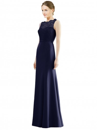Long Sleeveless Soft Chiffon & Lace Dark Navy Mermaid Bridesmaid Dress Newcastle