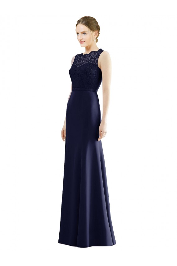 Long Sleeveless Soft Chiffon & Lace Dark Navy Mermaid Bridesmaid Dress Newcastle