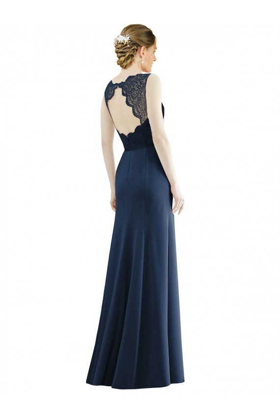 Long Sleeveless Soft Chiffon & Lace Dark Navy Mermaid Bridesmaid Dress Newcastle