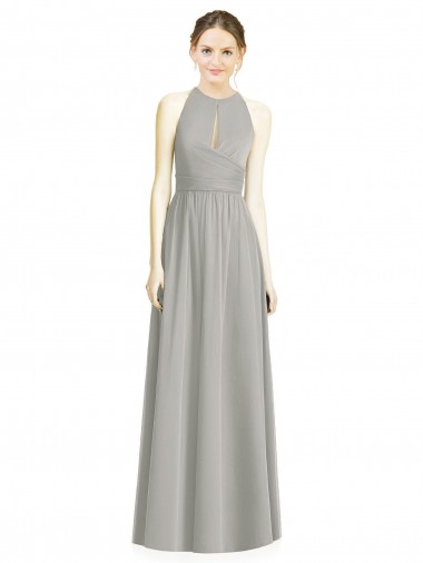 Long Sleeveless Chiffon Silver Halter Neck A-Line Bridesmaid Dress / Evening Dress Newcastle
