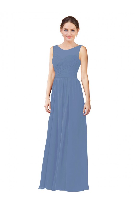 Long Sleeveless Soft Chiffon Windsor Blue Sheath Bridesmaid Dress Newcastle