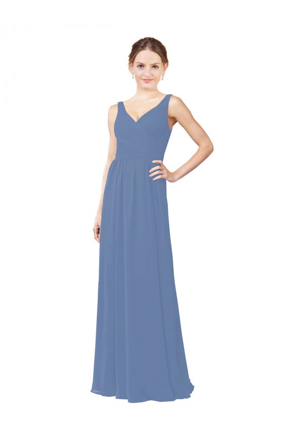 Long Sleeveless Soft Chiffon Windsor Blue Sheath Bridal Party Dress Newcastle