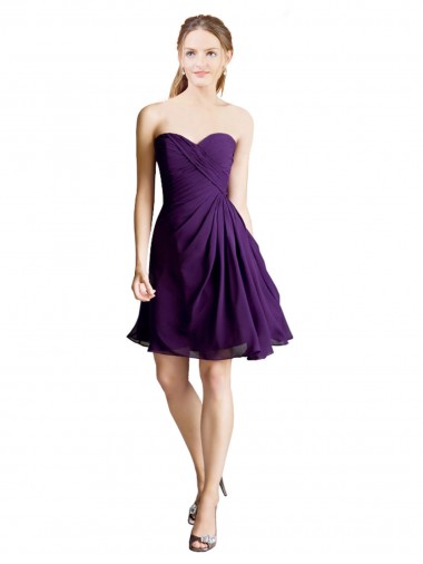 Knee Length Sleeveless Soft Chiffon Purple A-Line Bridesmaid Dress Newcastle