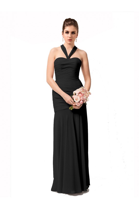 Long Sleeveless Chiffon Black Mermaid Bridesmaid Dress / Evening Dress Newcastle