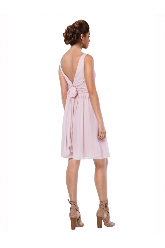 Knee Length Sleeveless Soft Chiffon Dark Navy V-Neck A-Line Bridesmaid Dress Newcastle