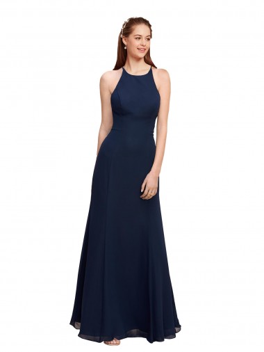 Long Sleeveless Soft Chiffon Dark Navy Halter Neck Mermaid Prom Dress / Bridesmaid Dress Newcastle