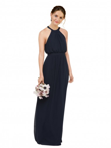 Long Sleeveless Chiffon Dark Navy A-Line Bridesmaid Dress Newcastle