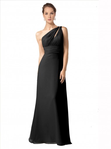 Long Sleeveless Soft Chiffon Black One Shoulder A-Line Bridesmaid Dress Newcastle