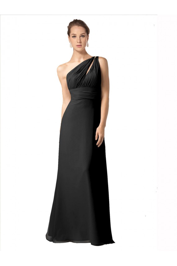 Long Sleeveless Soft Chiffon Black One Shoulder A-Line Bridesmaid Dress Newcastle
