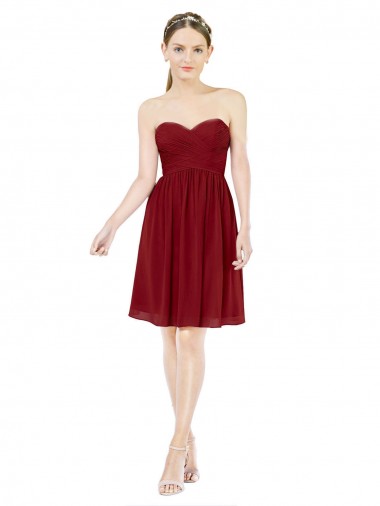 Knee Length Sleeveless Soft Chiffon Burgundy A-Line Bridesmaid Dress Newcastle