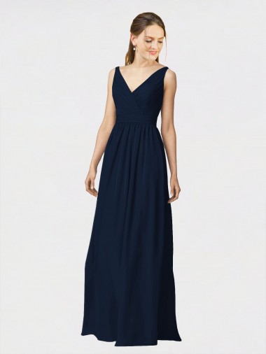 Long Sleeveless Chiffon Dark Navy A-Line Bridesmaid Dresses / Formal Dresses Newcastle