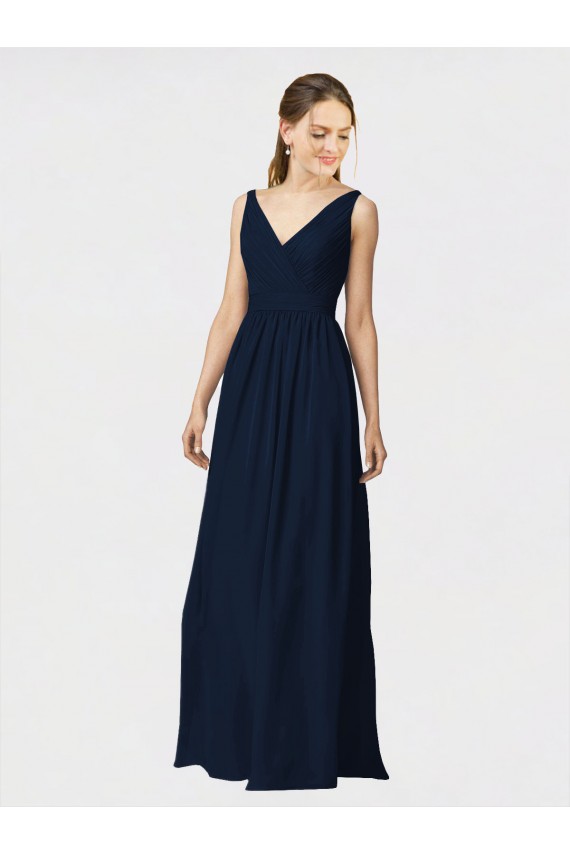 Long Sleeveless Chiffon Dark Navy A-Line Bridesmaid Dresses / Formal Dresses Newcastle