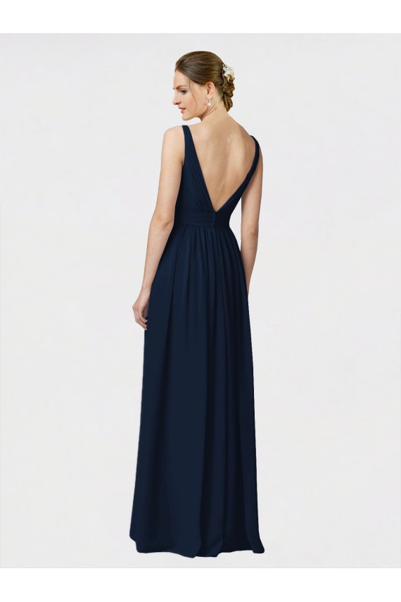 Long Sleeveless Chiffon Dark Navy A-Line Bridesmaid Dresses / Formal Dresses Newcastle