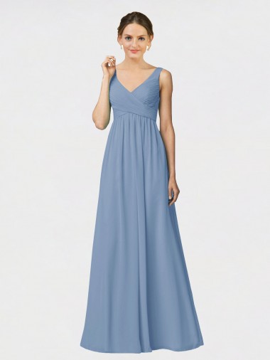 Long Sleeveless Soft Chiffon Dusty Blue A-Line Bridesmaid Gown Newcastle