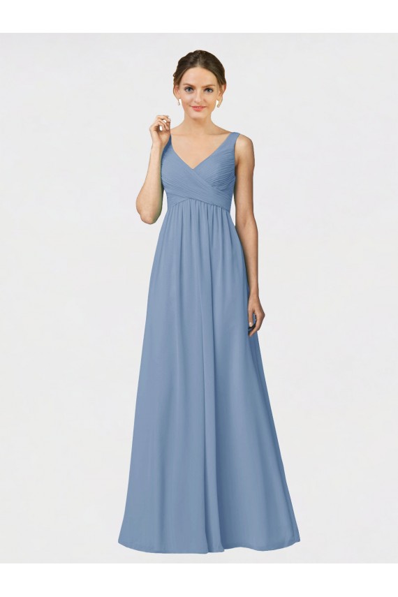 Long Sleeveless Soft Chiffon Dusty Blue A-Line Bridesmaid Gown Newcastle