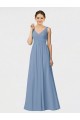 Long Sleeveless Soft Chiffon Dusty Blue A-Line Bridesmaid Gown Newcastle