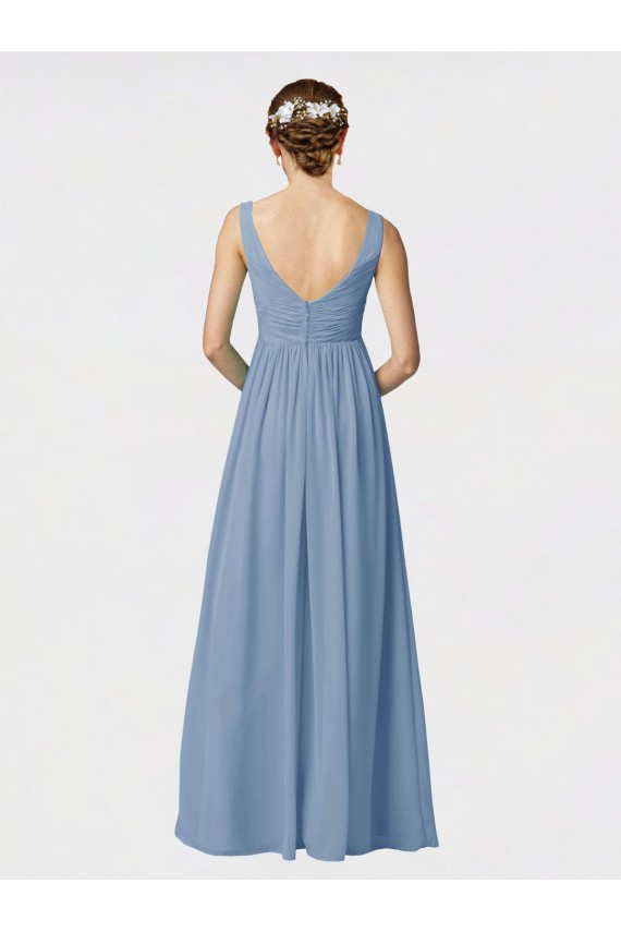 Long Sleeveless Soft Chiffon Dusty Blue A-Line Bridesmaid Gown Newcastle