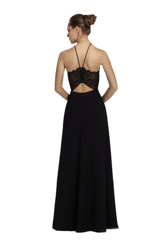 Long Sleeveless Soft Chiffon & Lace Black A-Line Bridesmaid Gown Newcastle