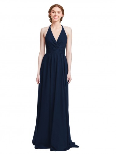 Long Sleeveless Chiffon Dark Navy A-Line Formal Dress / Bridesmaid Dress Newcastle
