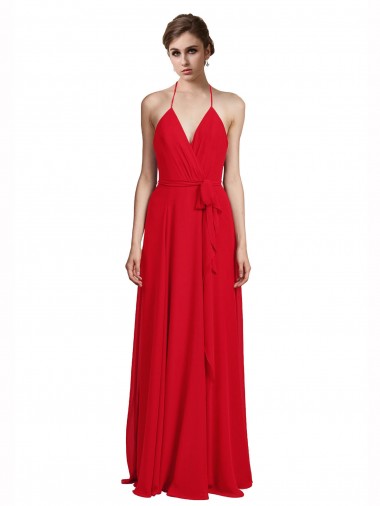 Long Sleeveless Chiffon Red A-Line Bridesmaid Dress Newcastle