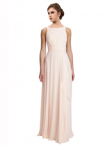 Long Sleeveless Chiffon Cream Pink A-Line Bridesmaid Dress / Evening Dress Newcastle